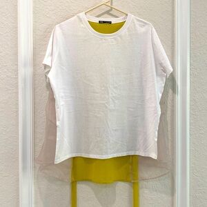 Zara White tie back T Shirt with Organza back Sz Small